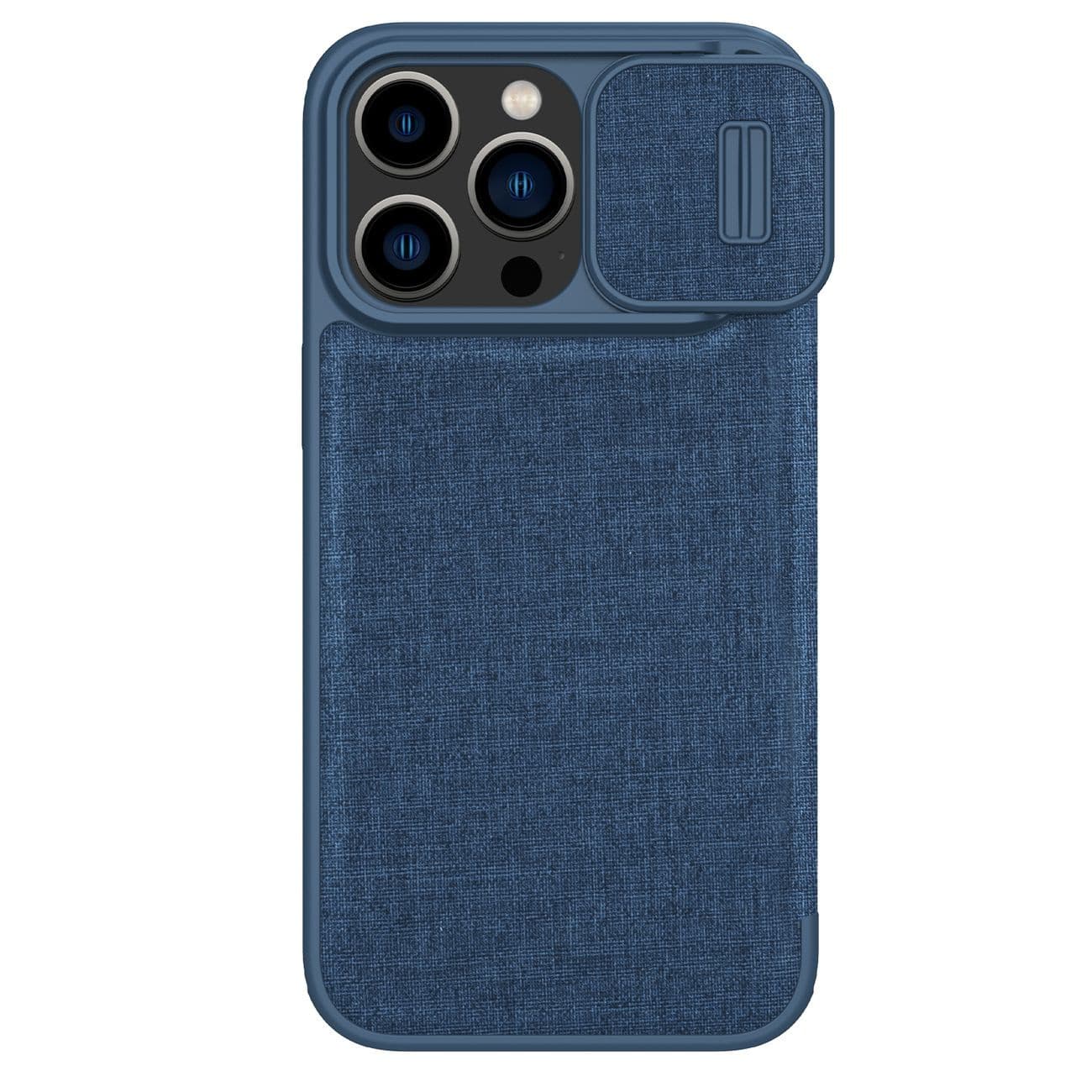 Кожен калъф, тип портфейл за iPhone 14 Pro - Nillkin Qin Book Pro Leather Flip Case (син)