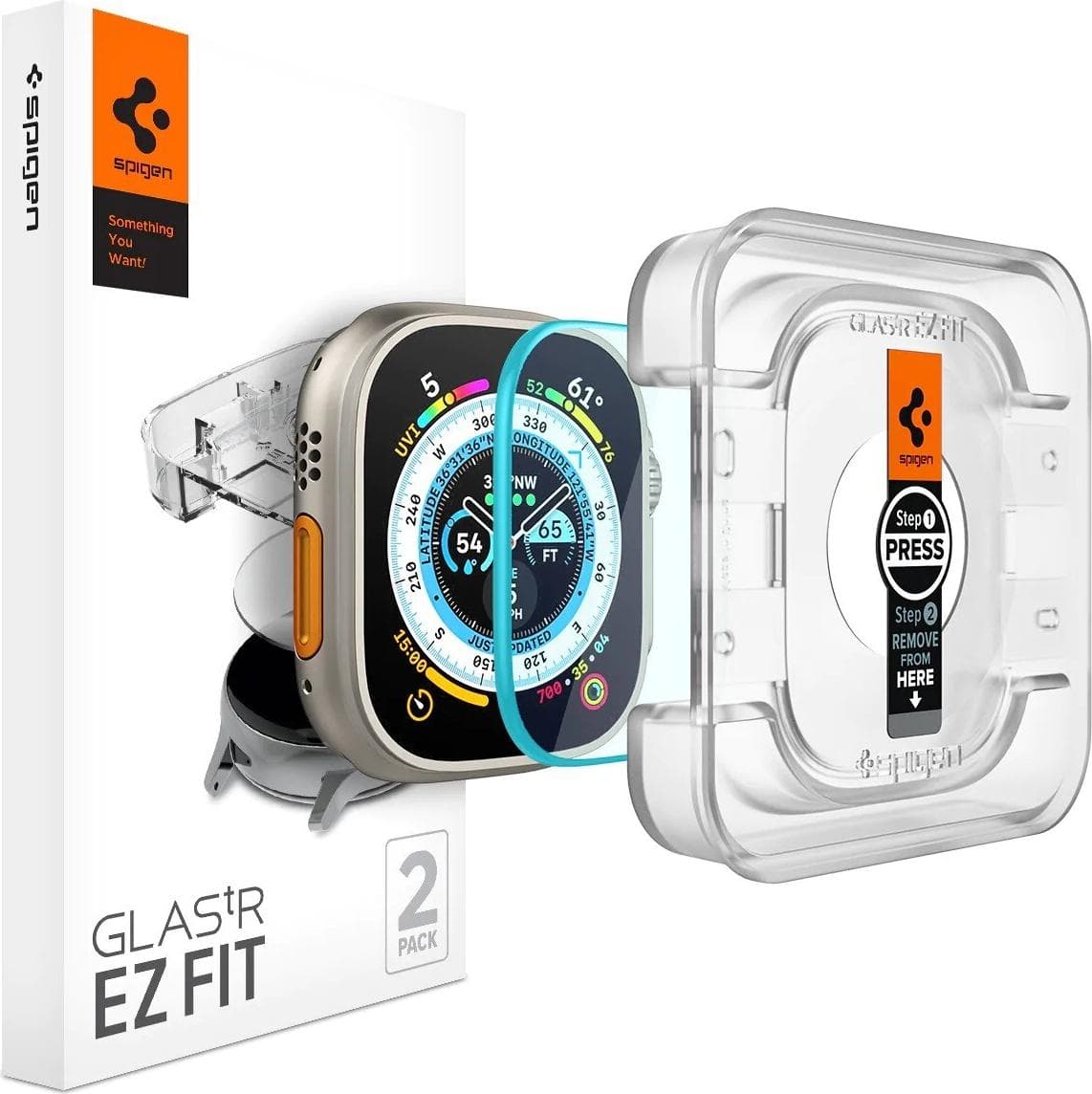 2 броя стъклени защитни покрития за дисплея на Apple Watch Ultra, Ultra 2, Ultra 3 49мм - Spigen Tempered Glass GLAS.tR EZ Fit 2 Pack (прозрачен)