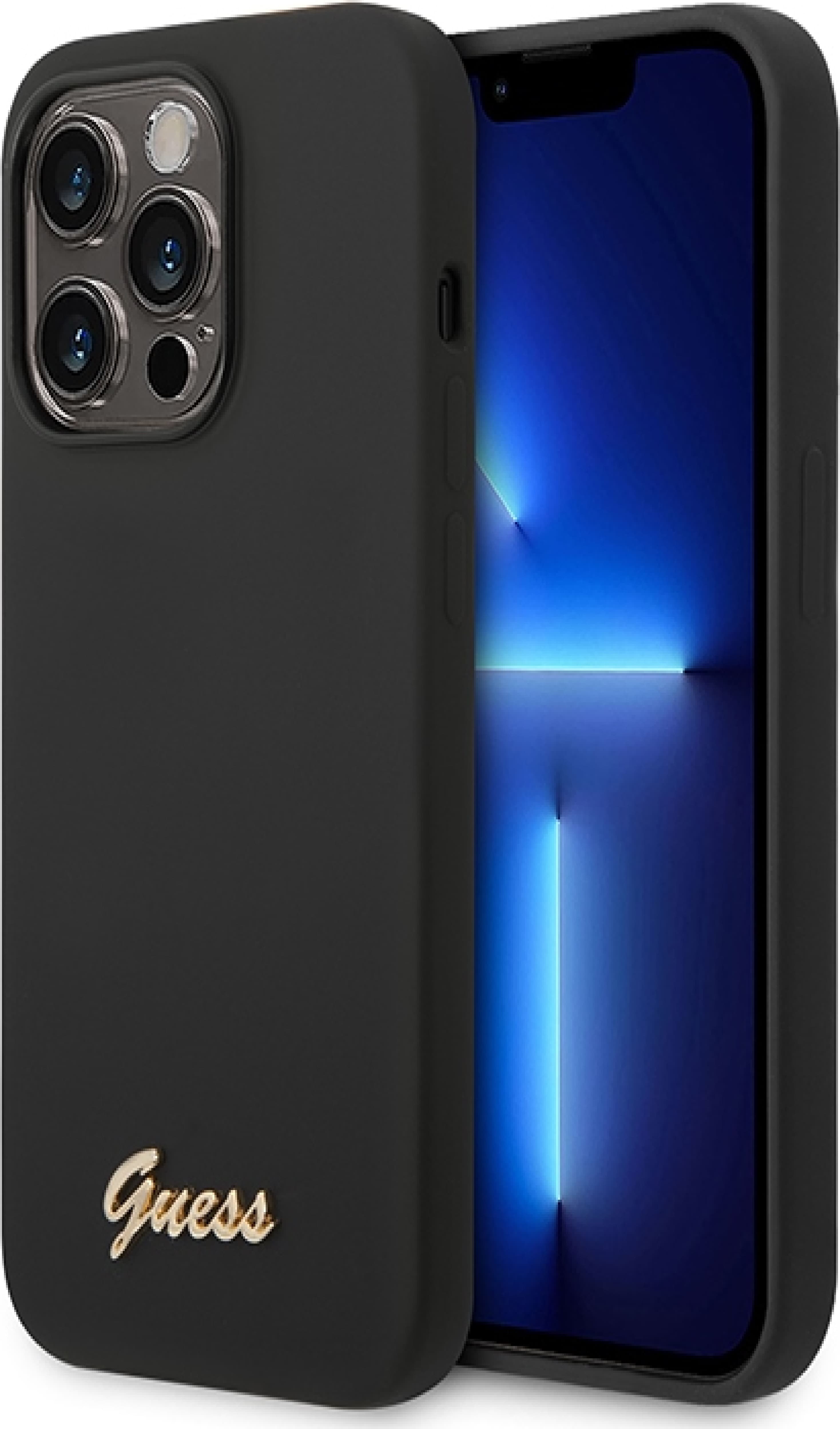 Силиконов (TPU) калъф за iPhone 14 Pro Max (черен) - Guess Liquid Silicone Metal Logo Case