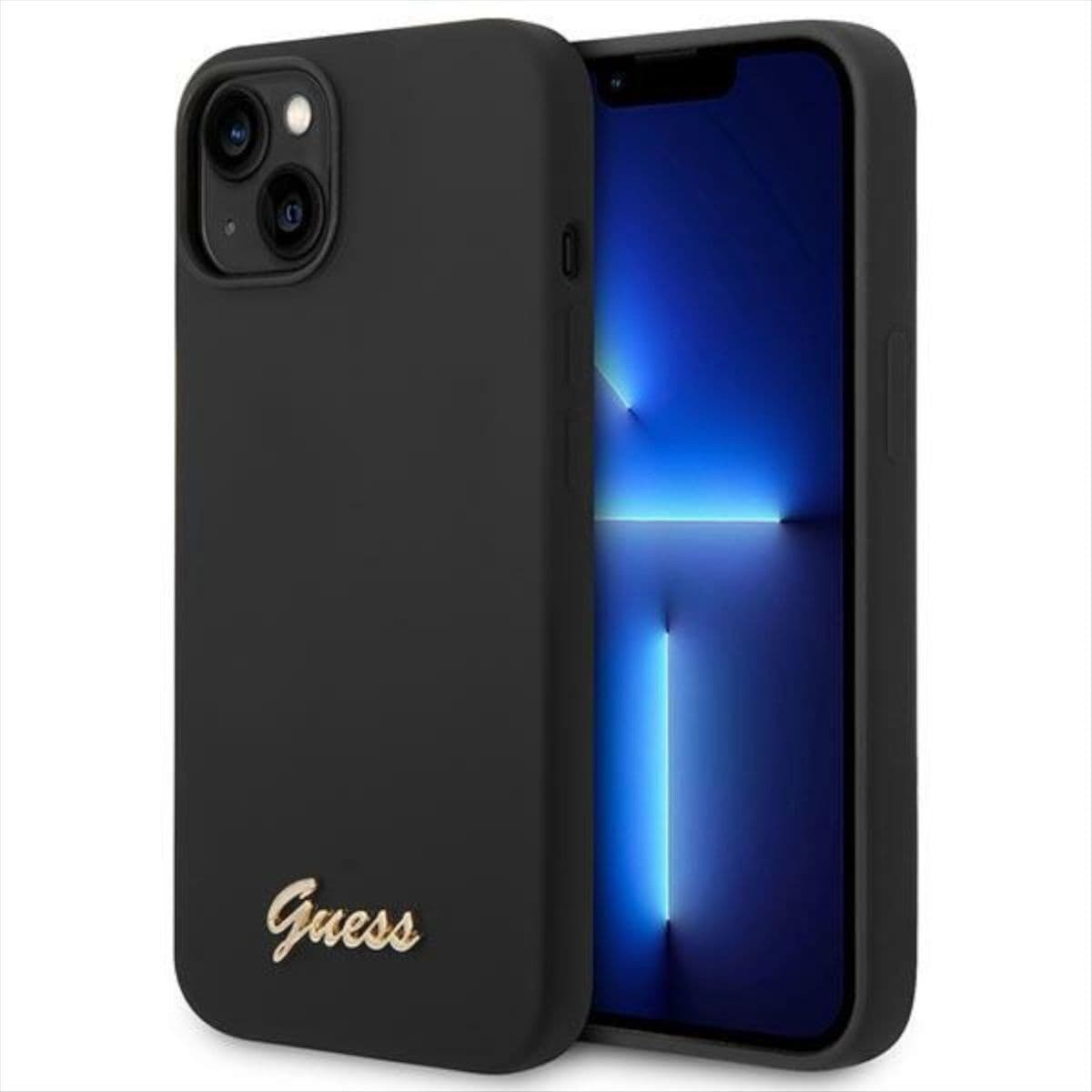 Силиконов (TPU) калъф за iPhone 14 Plus (черен) - Guess Liquid Silicone Metal Logo Case