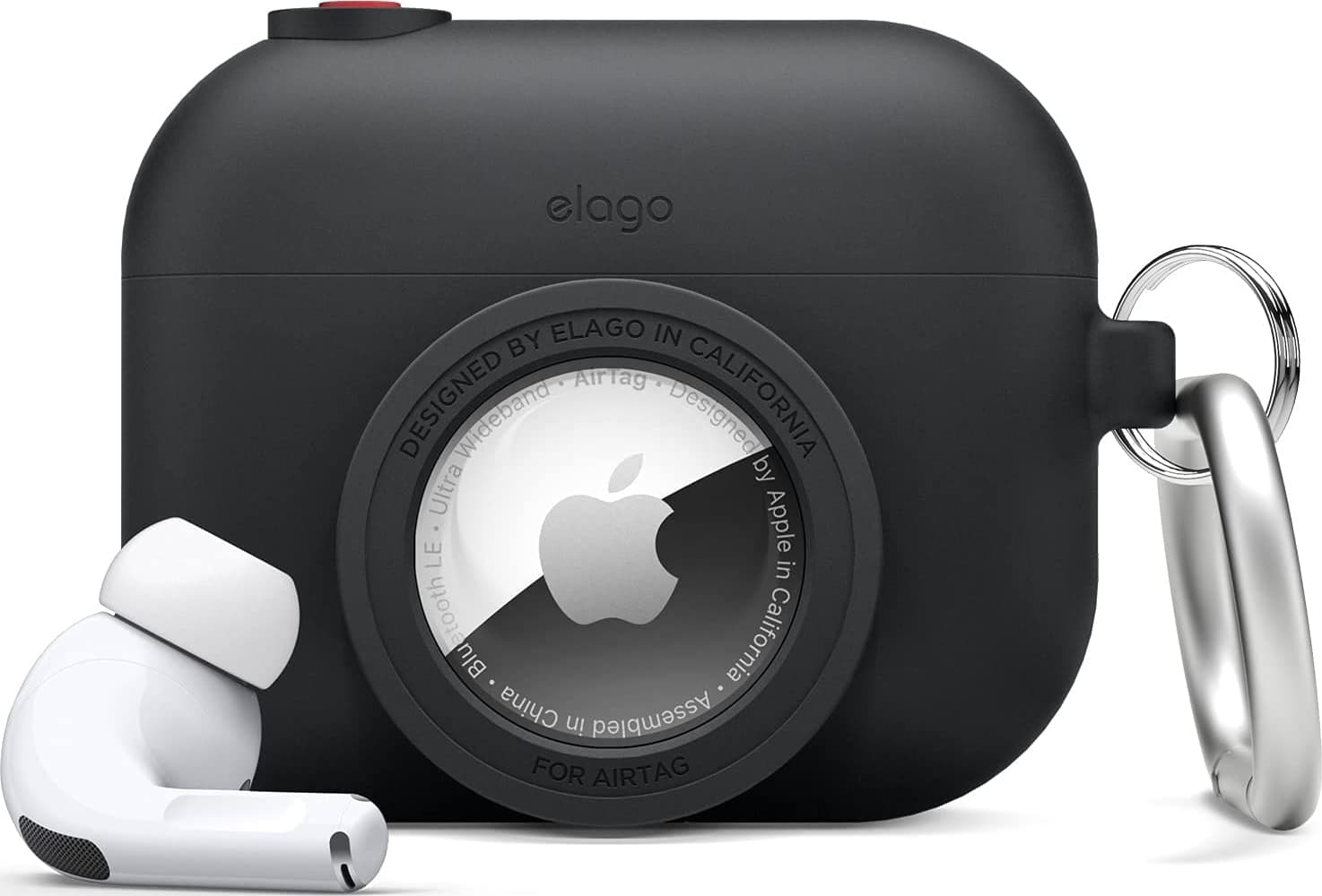 Силиконов калъф (с място за AirTag) с карабинер за Apple AirPods Pro - Elago AirPods Pro Snapshot Silicone Case (черен)