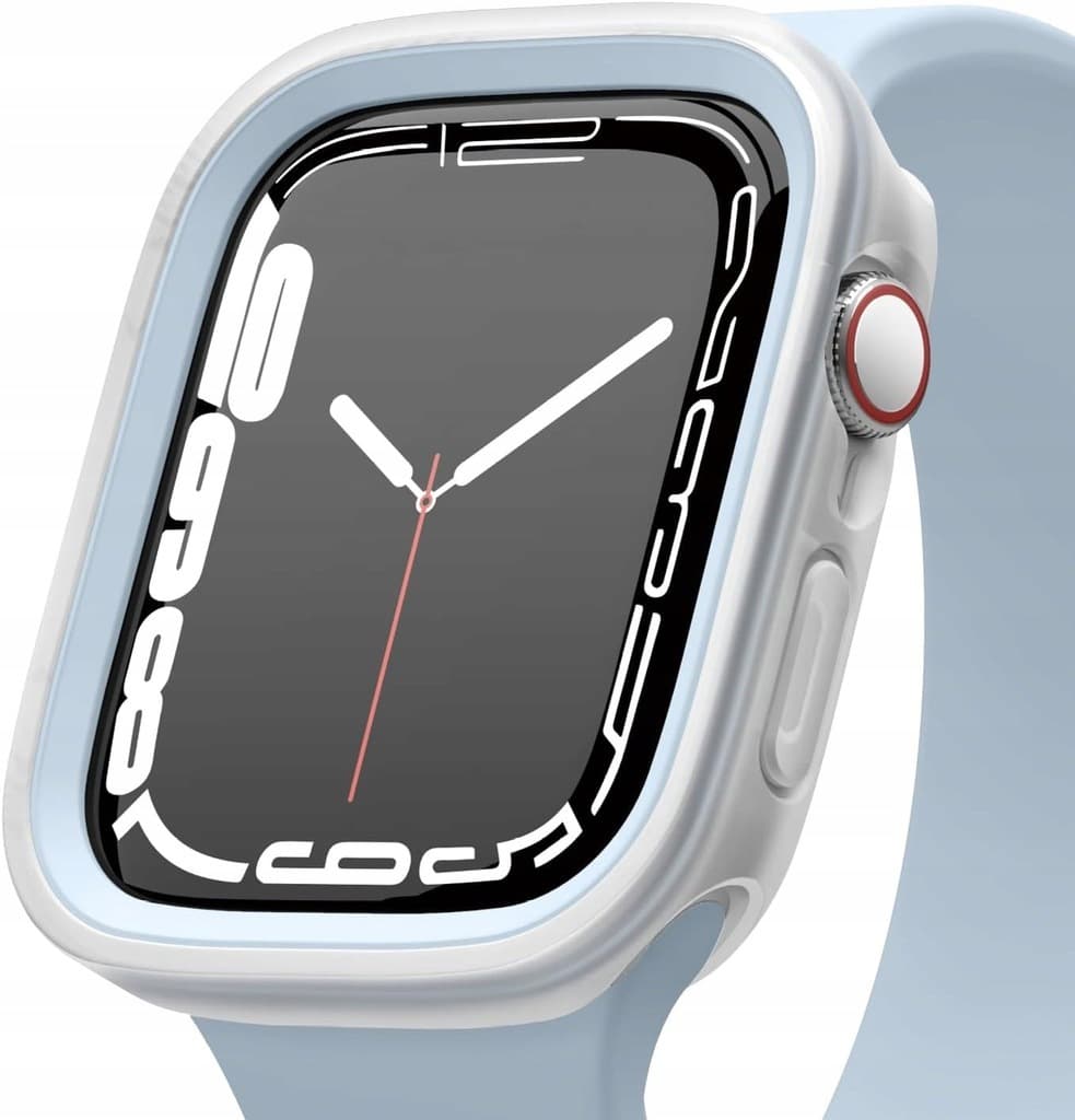 Силиконов (TPU) кейс с две сменяеми поликарбонатни части за Apple Watch 7 41мм, Apple Watch 8 41мм - Elago Duo Apple Watch Case (прозрачен-мат и светлосин)