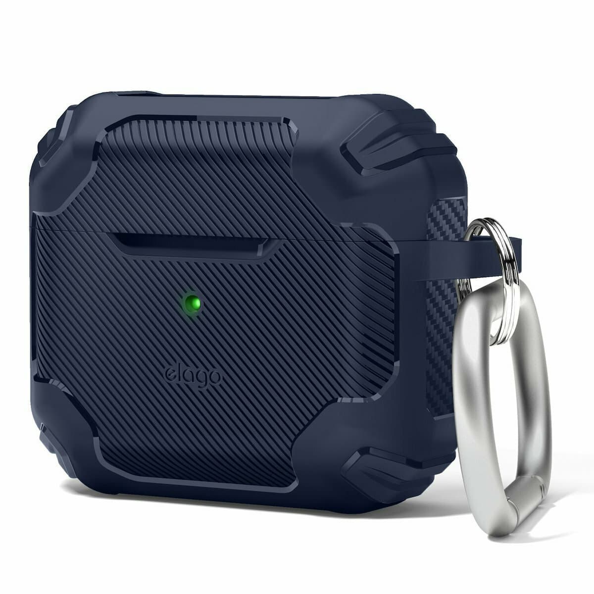 Твърд силиконов кейс с карабинер за Apple AirPods 3 - Elago AirPods 3 Solid Armor Case (тъмносин)