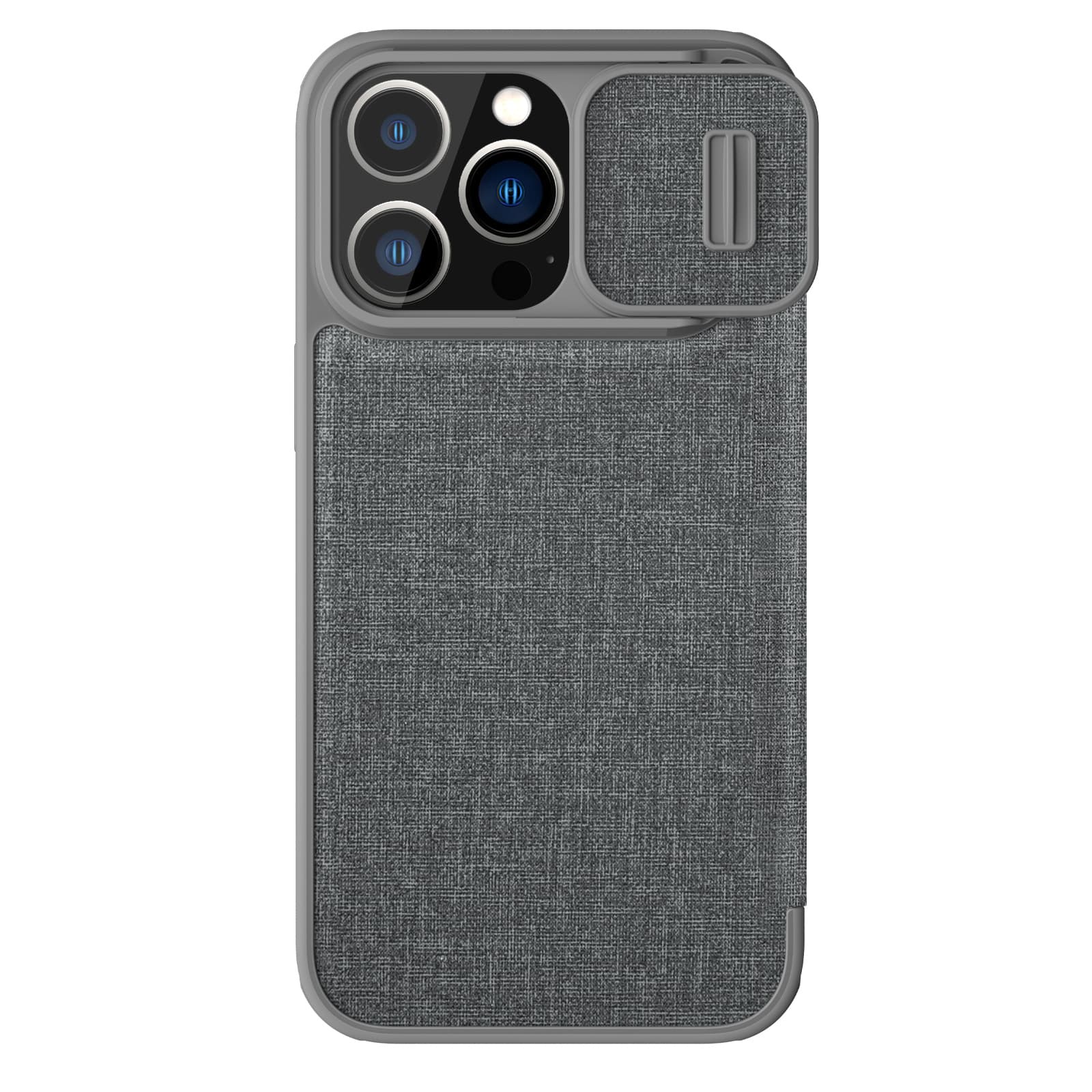 Кожен калъф, тип портфейл за iPhone 14 Pro - Nillkin Qin Book Pro Leather Flip Case (сив)