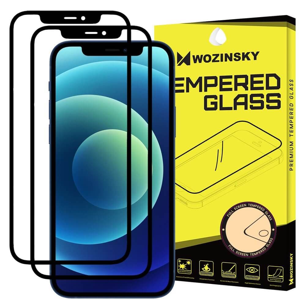 2 броя калени стъклени защитни покрития за дисплея на iPhone 12 Pro Max (черен-прозрачен) - Wozinsky 2x Full Glue 3D Tempered Glass (2 броя)