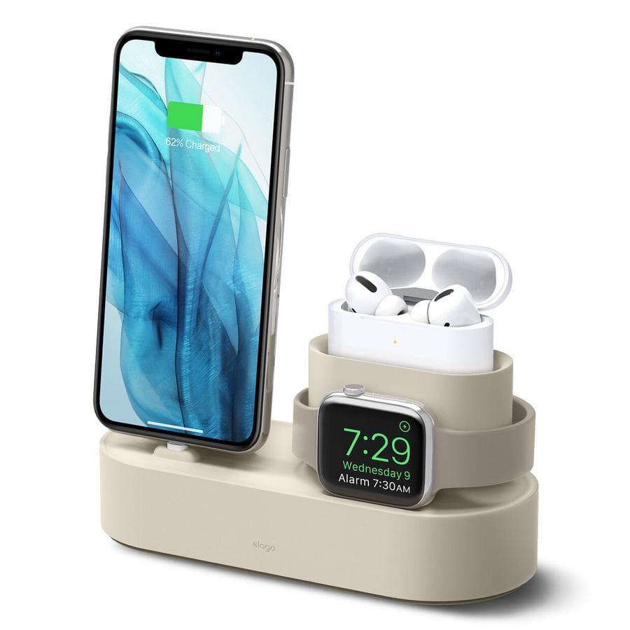Силиконова поставка за зареждане на iPhone, Apple Watch и Apple AirPods Pro - Elago Trio Charging Hub Pro (бяла)