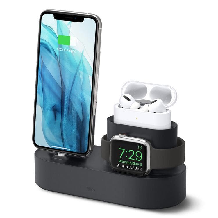 Силиконова поставка за зареждане на iPhone, Apple Watch и Apple AirPods Pro - Elago Trio Charging Hub Pro (черна)