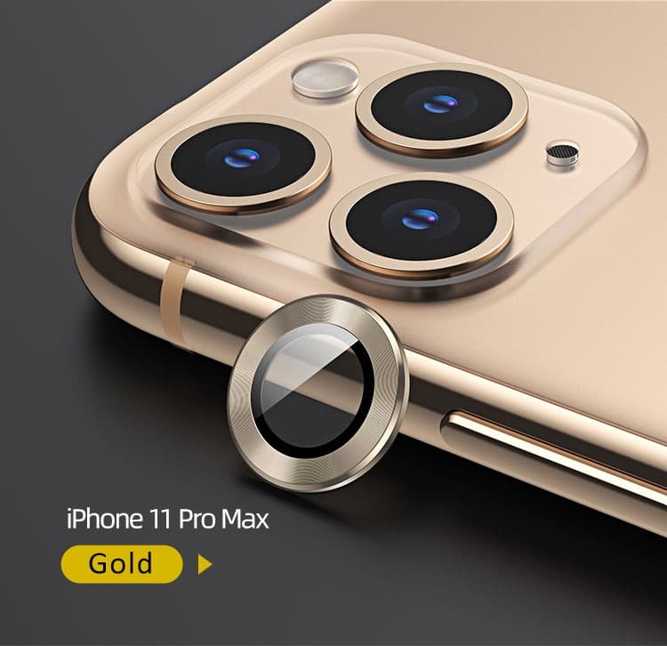 Предпазни стъклени лещи за камерата на iPhone 11 Pro Max - USAMS Metal Camera Lens Glass Film (златист)