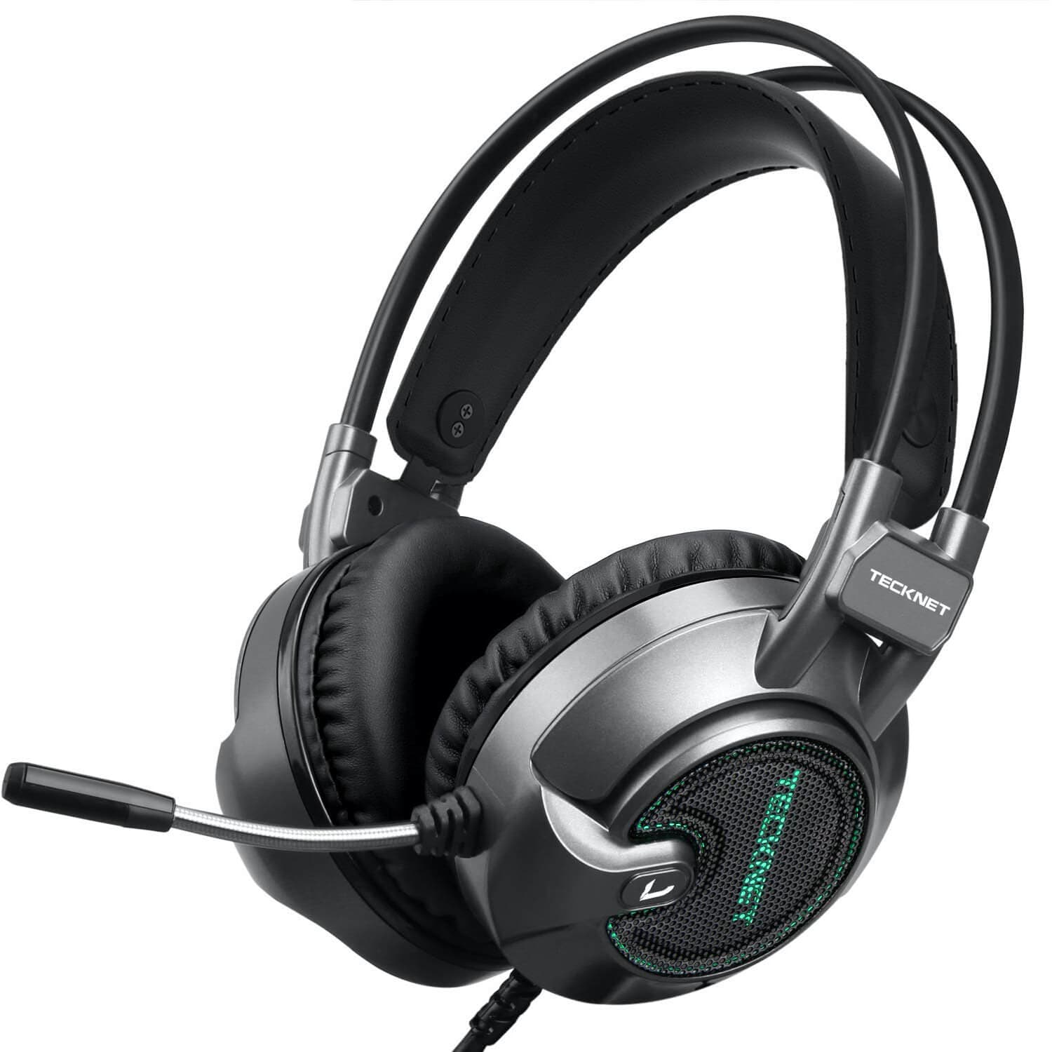 Геймърски слушалки с микрофон и управление на звука - TeckNet EGH01928GA01 7.1 Channel Surround Sound Gaming Headset (сив)
