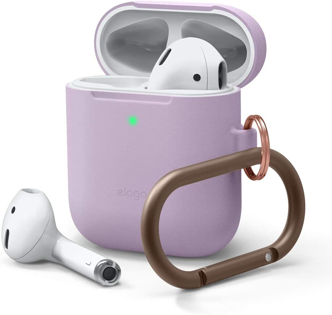 Тънък силиконов калъф с карабинер за Apple Airpods и Apple Airpods 2 with Wireless Charging Case (лилав) - Elago Airpods Skinny Silicone Hang Case
