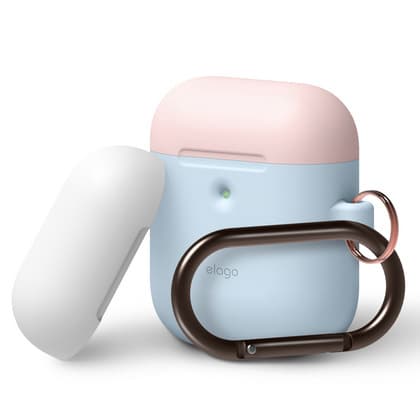 Силиконов калъф за Apple Airpods 2 with Wireless Charging Case - Elago Airpods Duo Hang Silicone Case (светлосин-розов)