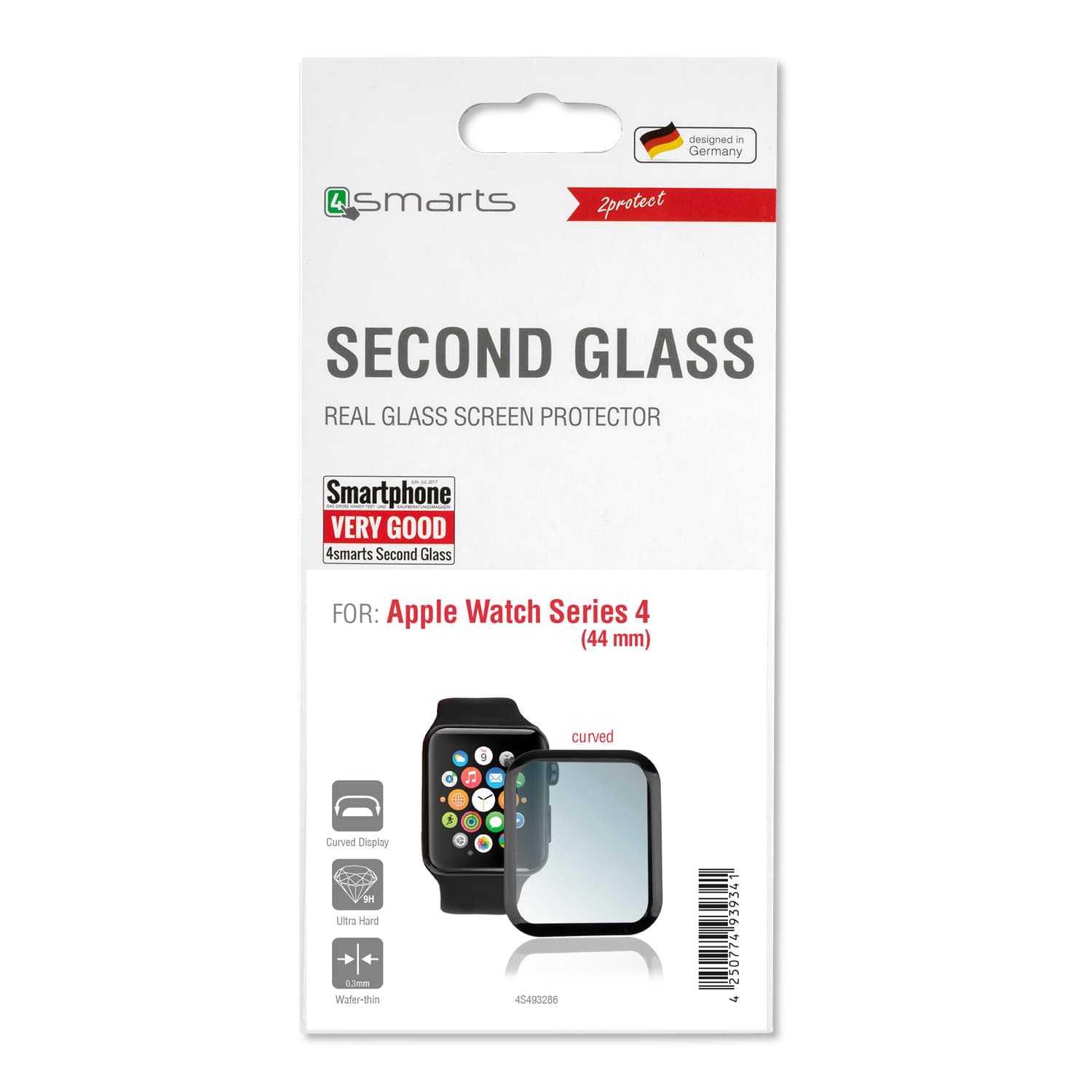 Калено стъклено защитно покритие с извити ръбове за дисплея на Apple Watch 44мм - 4smarts Second Glass Curved Colour Frame (черен-прозрачен)