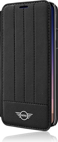 Кожен калъф, тип портфейл за iPhone XS, iPhone X - Mini Cooper Debossed Lines PU Leather Booktype Case (черен)
