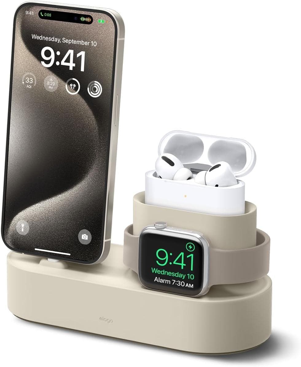 Силиконова поставка за зареждане на iPhone, Apple Watch и Apple AirPods - Elago Trio Charging Hub (бяла)