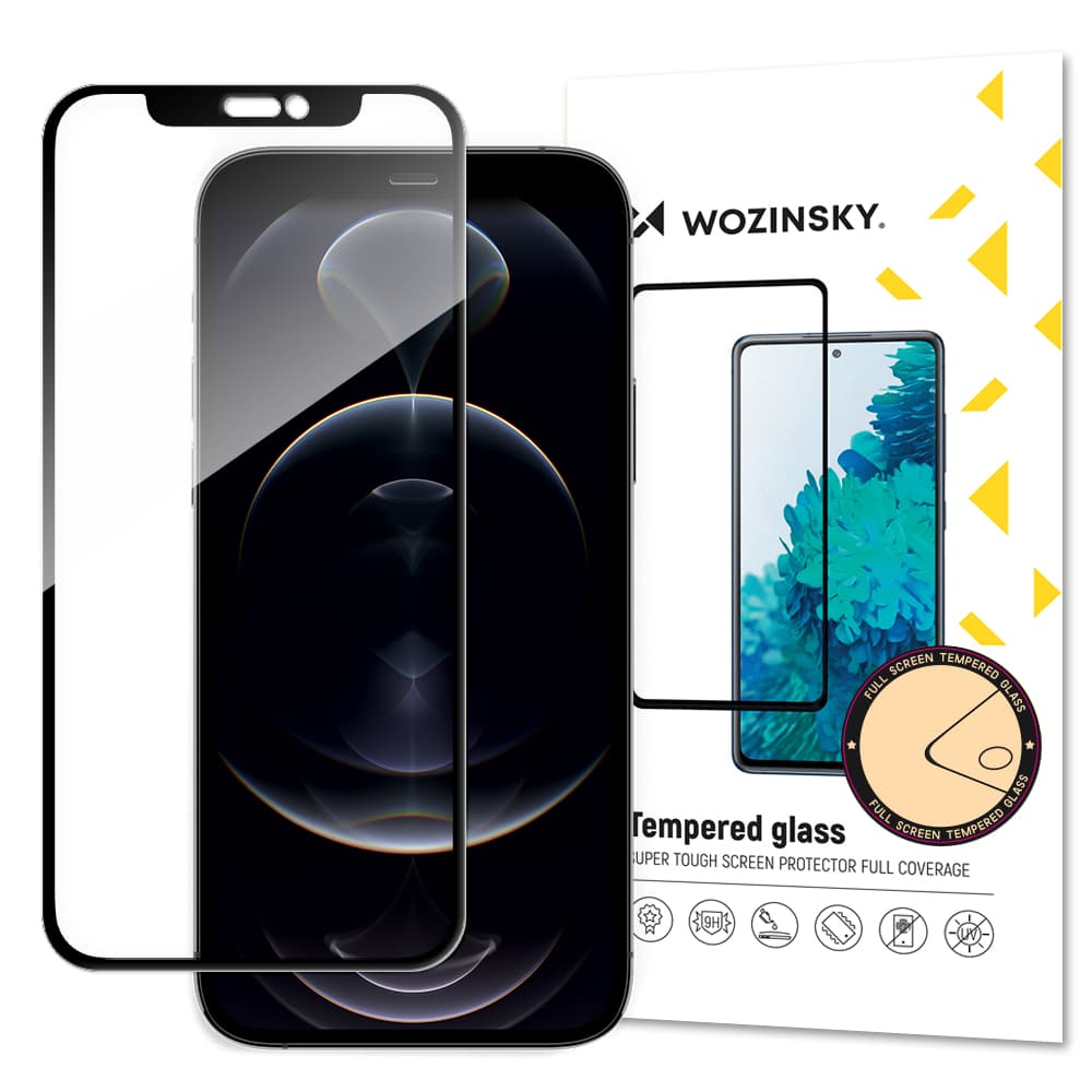 Калено стъклено защитно покритие за дисплея на iPhone 13 mini - Wozinsky Full Glue 3D Tempered Glass (черен-прозрачен)