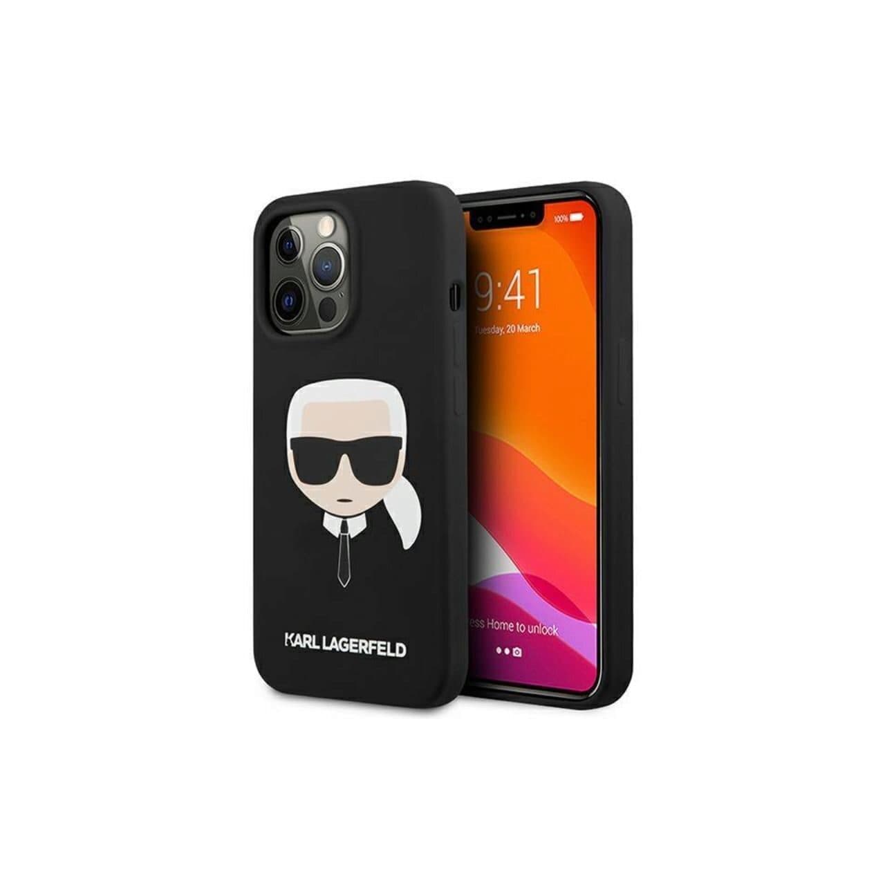 Дизайнерски силиконов кейс за iPhone 13 Pro - Karl Lagerfeld Head Silicone Case (черен)