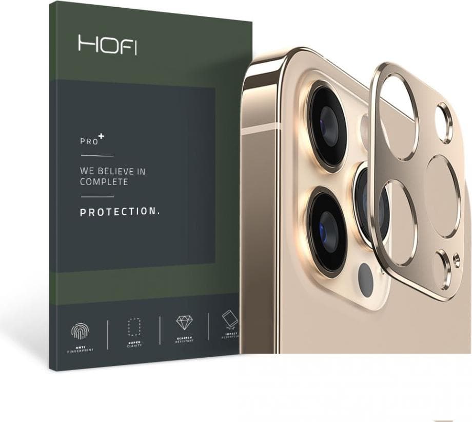 Предпазна метална плочка за камерата на iPhone 13 Pro, iPhone 13 Pro Max - Hofi Alucam Pro Plus Lens Protector (златист)