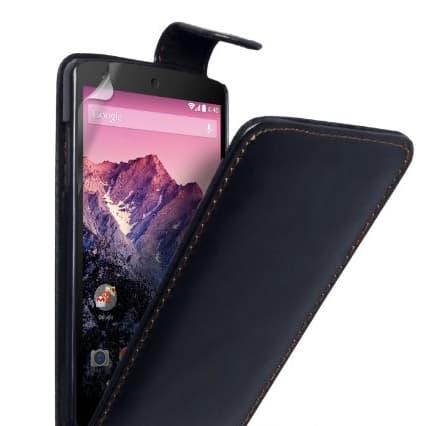 Вертикален кожен калъф за Google Nexus 5 - Leather Flip Case (черен)