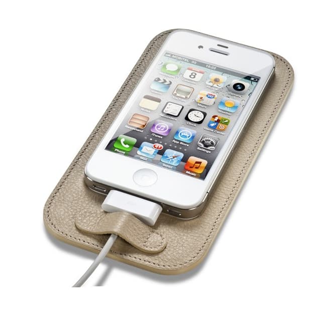 Кожена подложка (естествена кожа - ръчна изработка) за iPhone 5, iPhone 5S, iPhone SE, iPhone 5C - Calypso Crystal Pad (кремав)