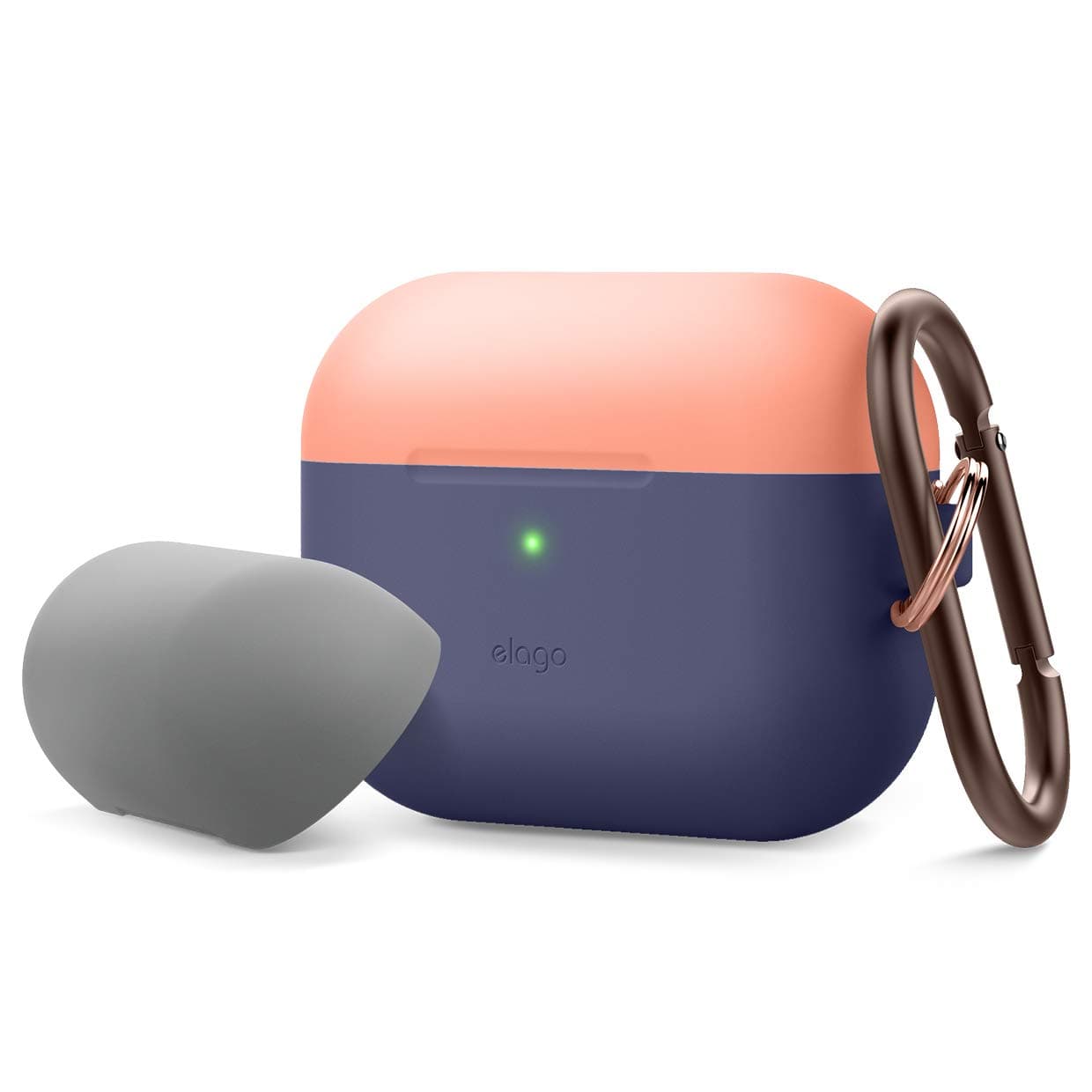 Калъф за слушалки Elago Duo Hang Silicone EAPPDH-JIN-PEMGY, за Apple AirPods Pro, силиконов, тъмносин-оранжев