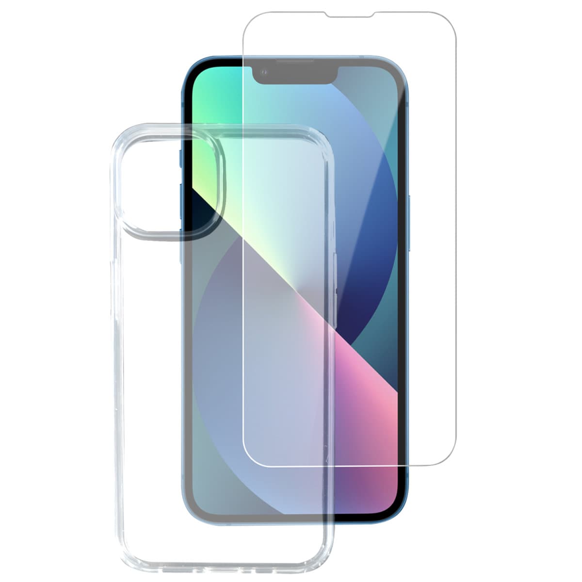 Тънък силиконов кейс и стъклено защитно покритие за дисплея на iPhone 13 Pro - 4smarts 360° Starter Set X-Pro Glass (прозрачен)