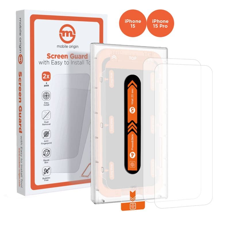 2 броя калени стъклени защитни покрития за дисплея на iPhone 15, iPhone 15 Pro - Mobile Origin Screen Guard Tempered Glass 2 Pack (прозрачен)