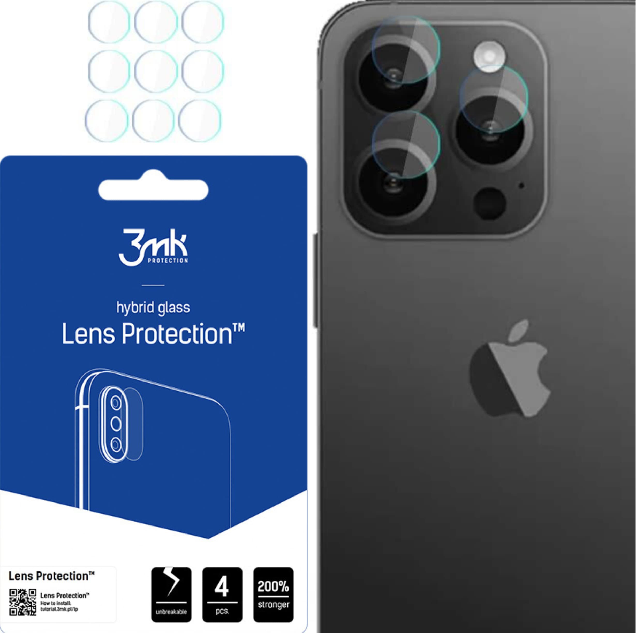 Предпазни стъклени защитни покрития за камерата на iPhone 15 Pro Max - 3MK Lens Protection Hybrid Glass Set (4 комплекта)