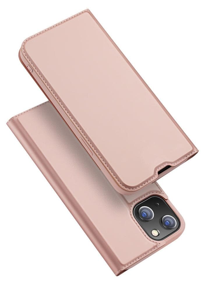 Кожен калъф с поставка и отделение за кр. карти за iPhone 15 Pro Max - Dux Ducis Skin Pro Case (розов)