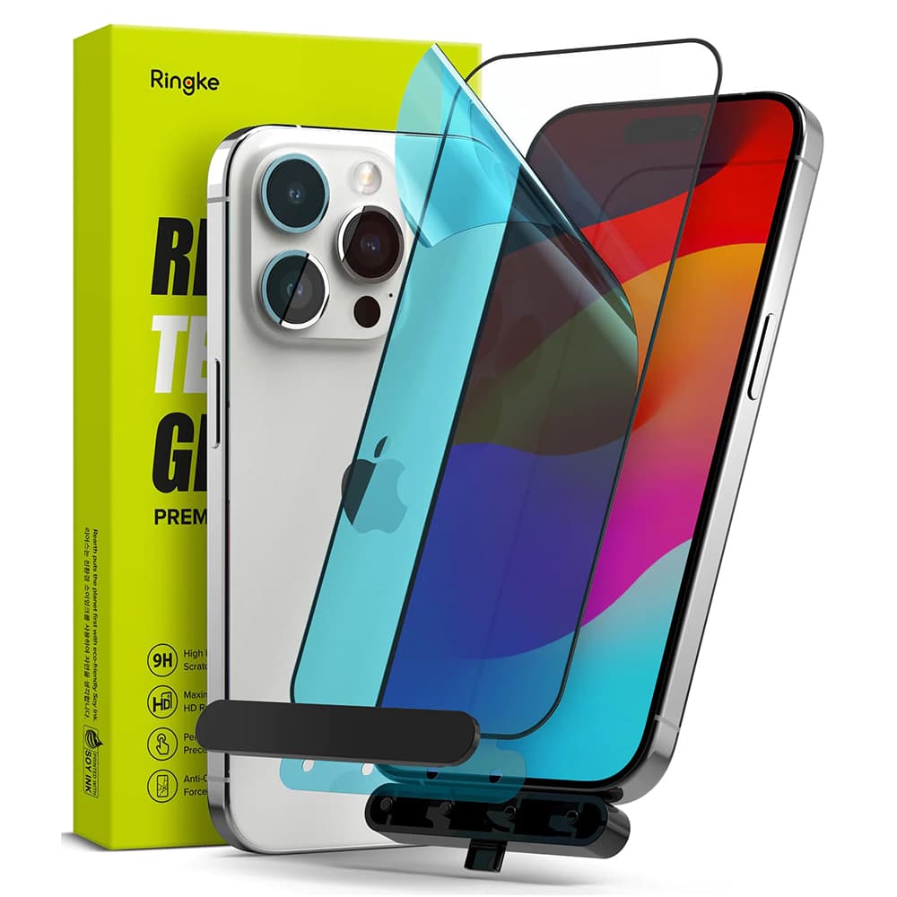Калено стъклено защитно покритие за дисплея на iPhone 15 Pro - Ringke Invisible Defender Full Cover Tempered Glass 2.5D (черен-прозрачен)
