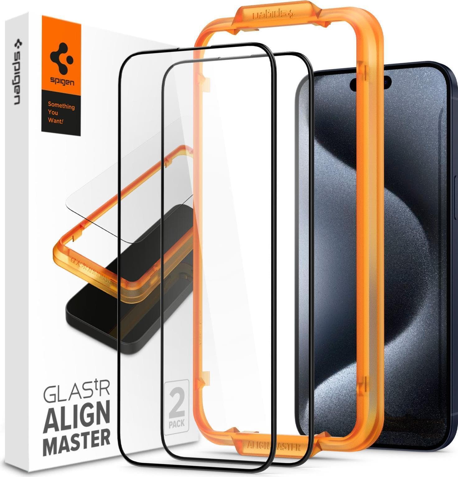 2 броя стъклени защитни покрития за целия дисплей на iPhone 15 Pro - Spigen Glass.tR Align Master Full Cover Tempered Glass 2 Pack (черен-прозрачен)