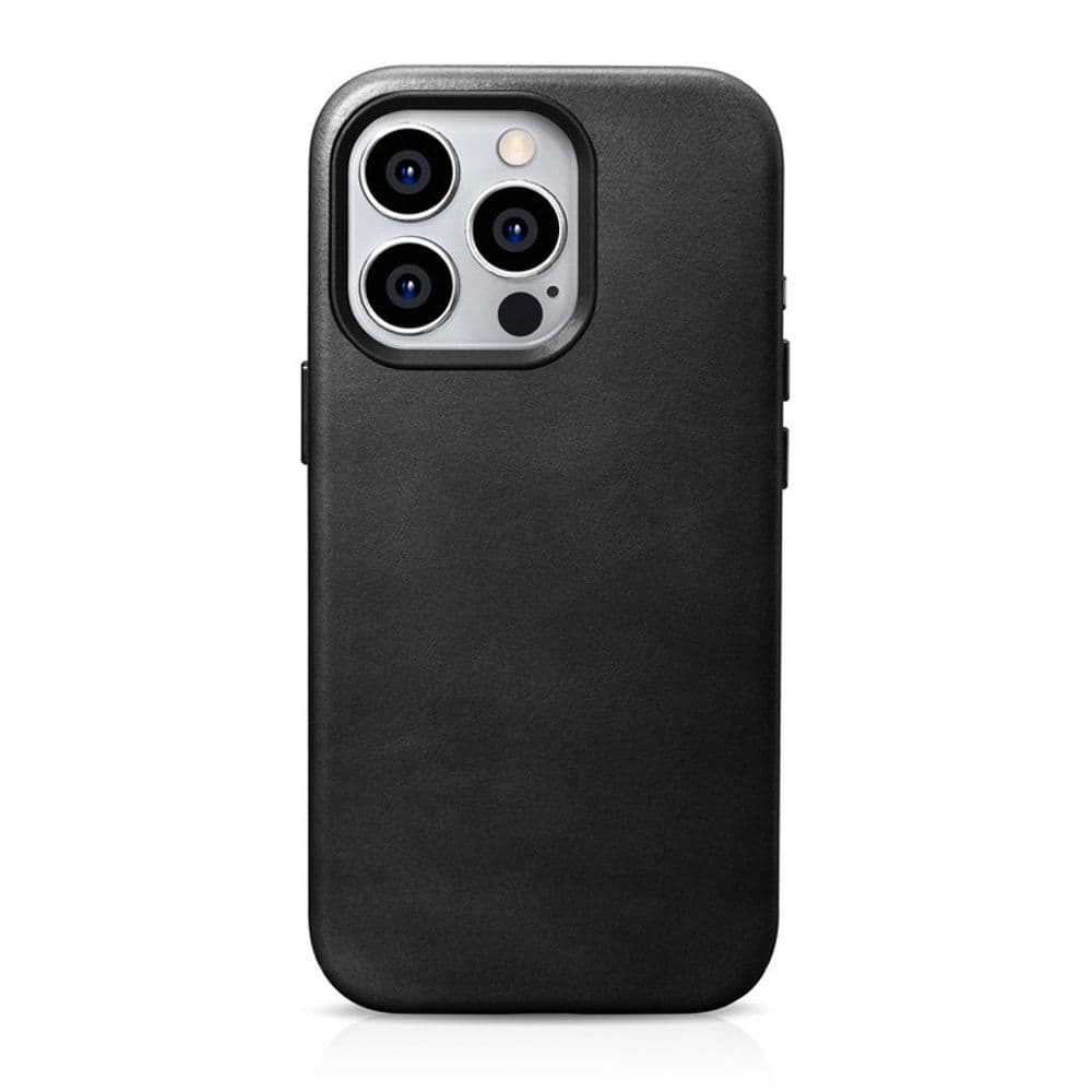 Кожен (естествена кожа) кейс с MagSafe за iPhone 15 Pro Max - iCarer Leather Oil Wax MagSafe Case (черен)