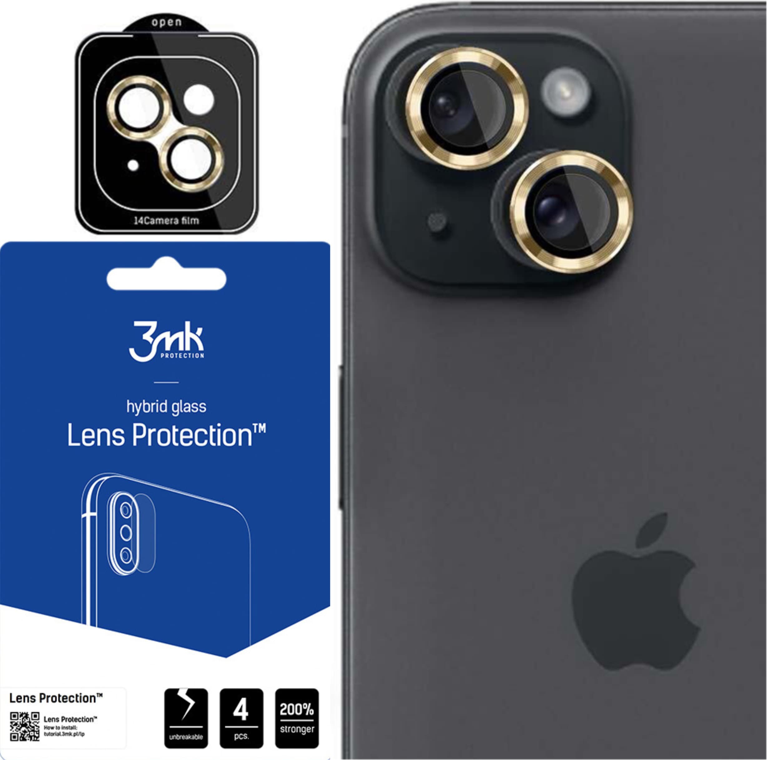 Предпазни стъклени лещи за камерата на iPhone 15 Plus - 3MK Lens Pro Tempered Glass Lens Protector (жълт)