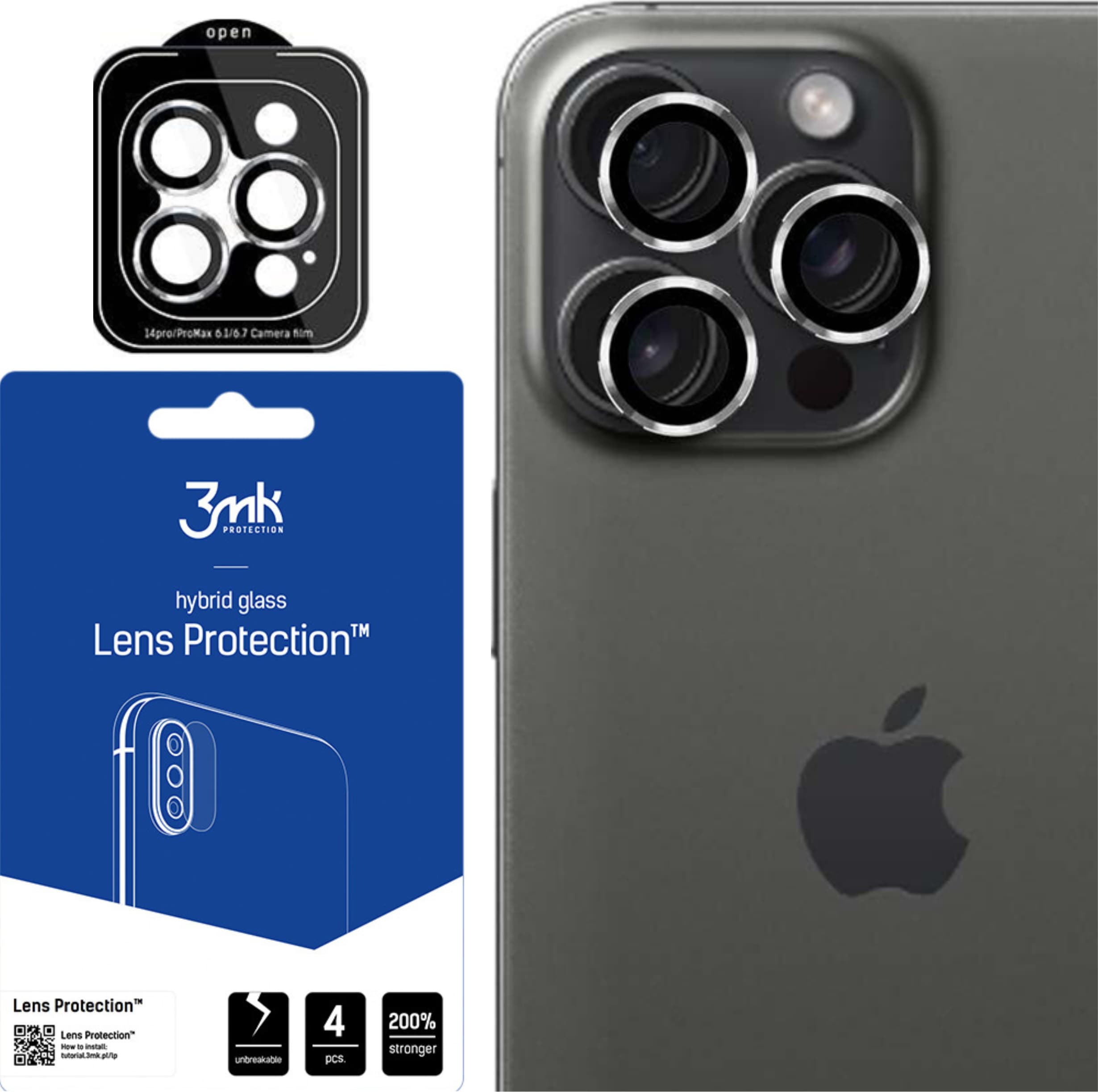 Предпазни стъклени лещи за камерата на iPhone 15 Pro - 3MK Lens Pro Tempered Glass Lens Protector (сребрист)