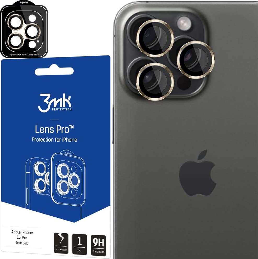Предпазни стъклени лещи за камерата на iPhone 15 Pro Max - 3MK Lens Pro Tempered Glass Lens Protector (златист)