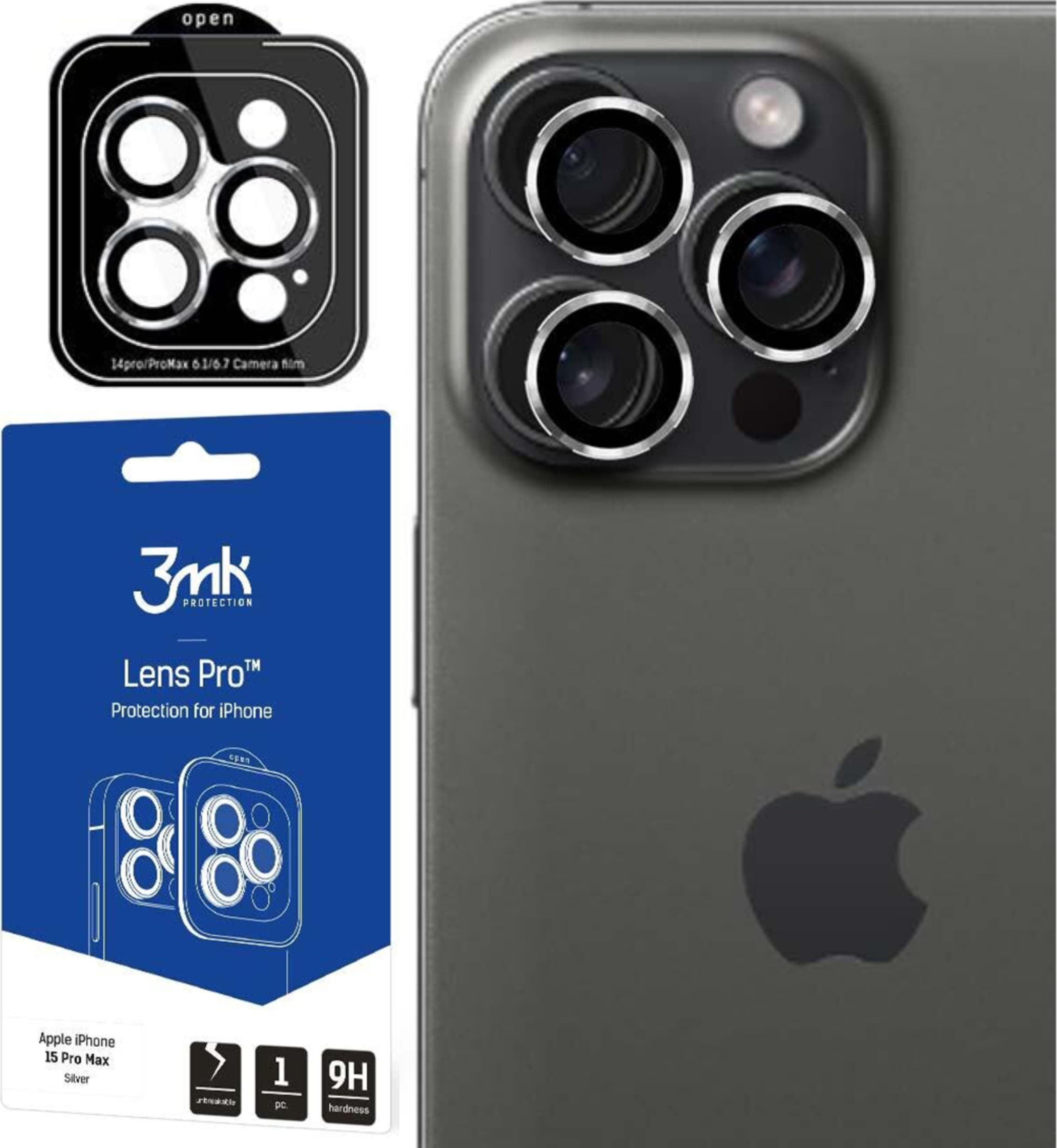 Предпазни стъклени лещи за камерата на iPhone 15 Pro Max - 3MK Lens Pro Tempered Glass Lens Protector (сребрист)