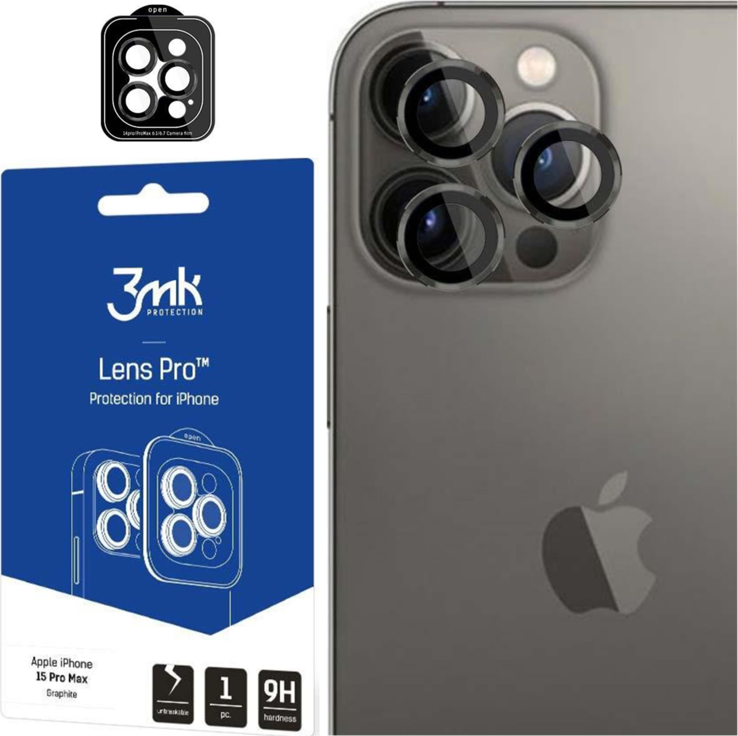 Предпазни стъклени лещи за камерата на iPhone 15 Pro Max - 3MK Lens Pro Tempered Glass Lens Protector (тъмносив)