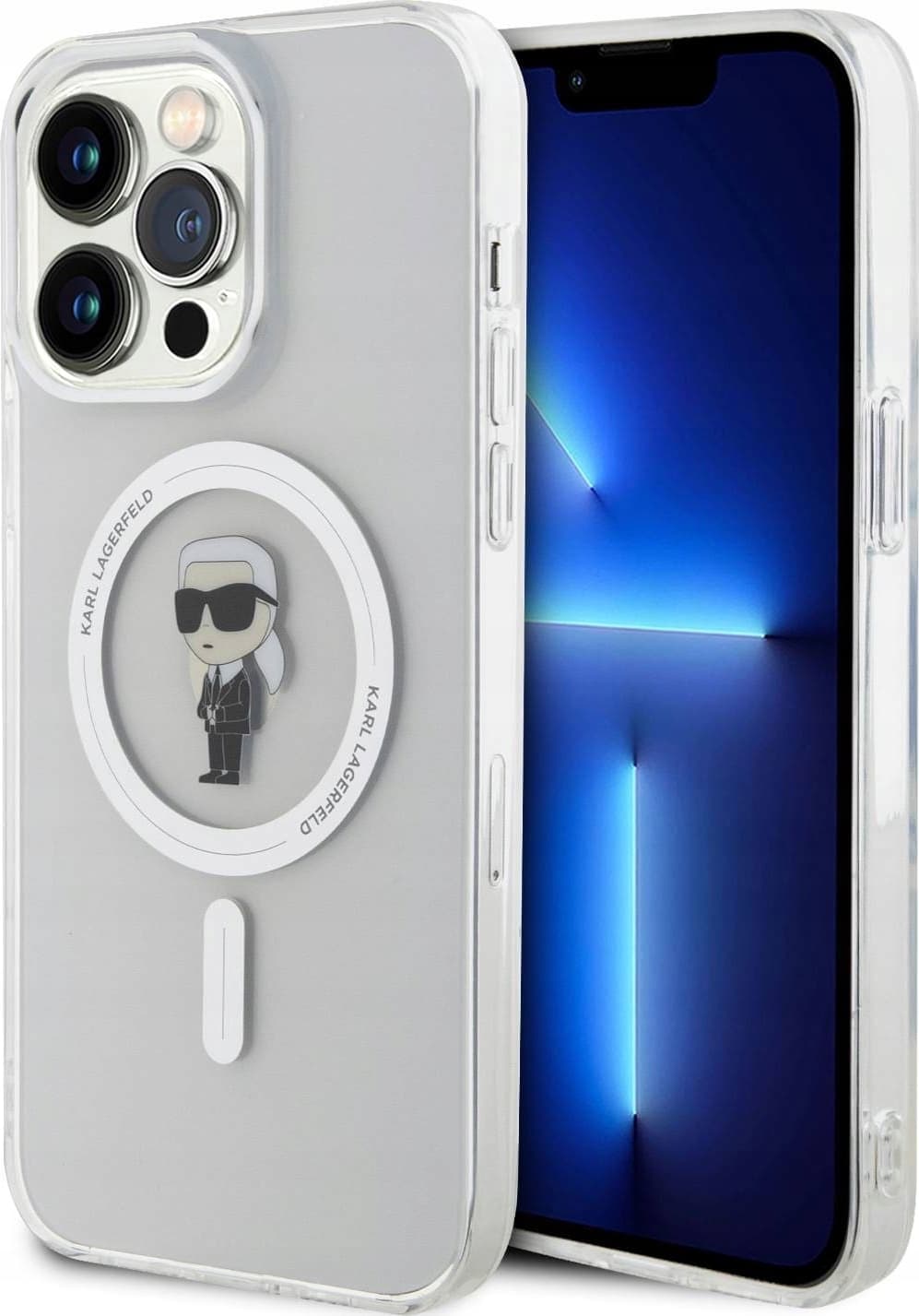 Дизайнерски силиконов кейс с MagSafe за iPhone 15 Pro Max - Karl Lagerfeld IML Ikonik MagSafe Case (прозрачен)