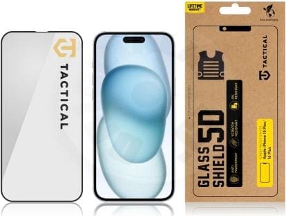 Калено стъклено защитно покритие за дисплея на iPhone 15 Plus - Tactical Glass Shield 5D (прозрачен-черен)