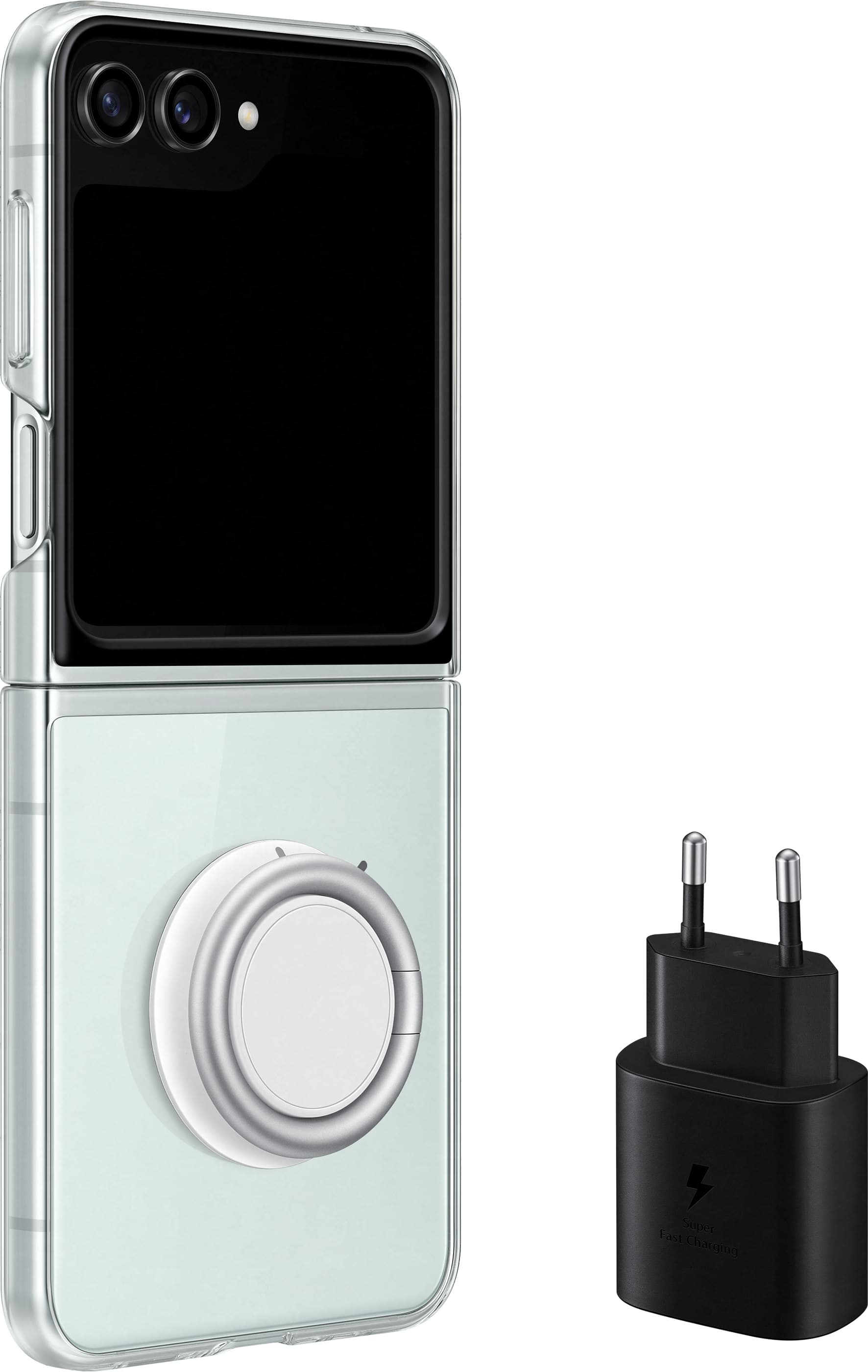 Комплект оригинален поликарбонатов кейс с поставка и захранване за Samsung Galaxy Z Flip5 (прозрачен) - Samsung Gadget Case with 25W Travel Adapter EF-XF73KKTEGWW