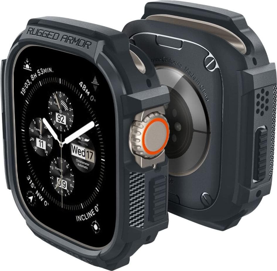 Удароустойчив TPU кейс за Apple Watch Ultra, Ultra 2 49мм - Spigen Rugged Armor Case (тъмносив)