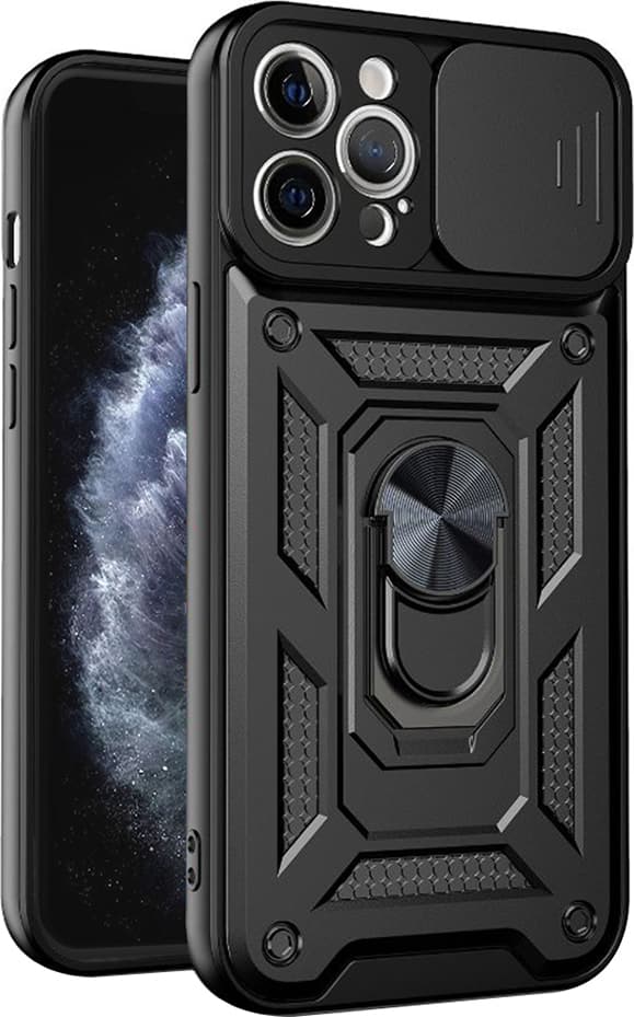 Хибриден удароустойчив кейс с пръстен против изпускане за iPhone 11 Pro (черен) - Techsuit CamShield Case