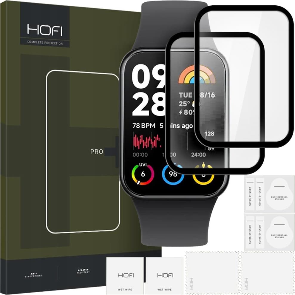 2 броя калено стъклено защитно покритие на Xiaomi Smart Band 8 Pro - Hofi Glass Pro Plus Screen Protector (черен-прозрачен)