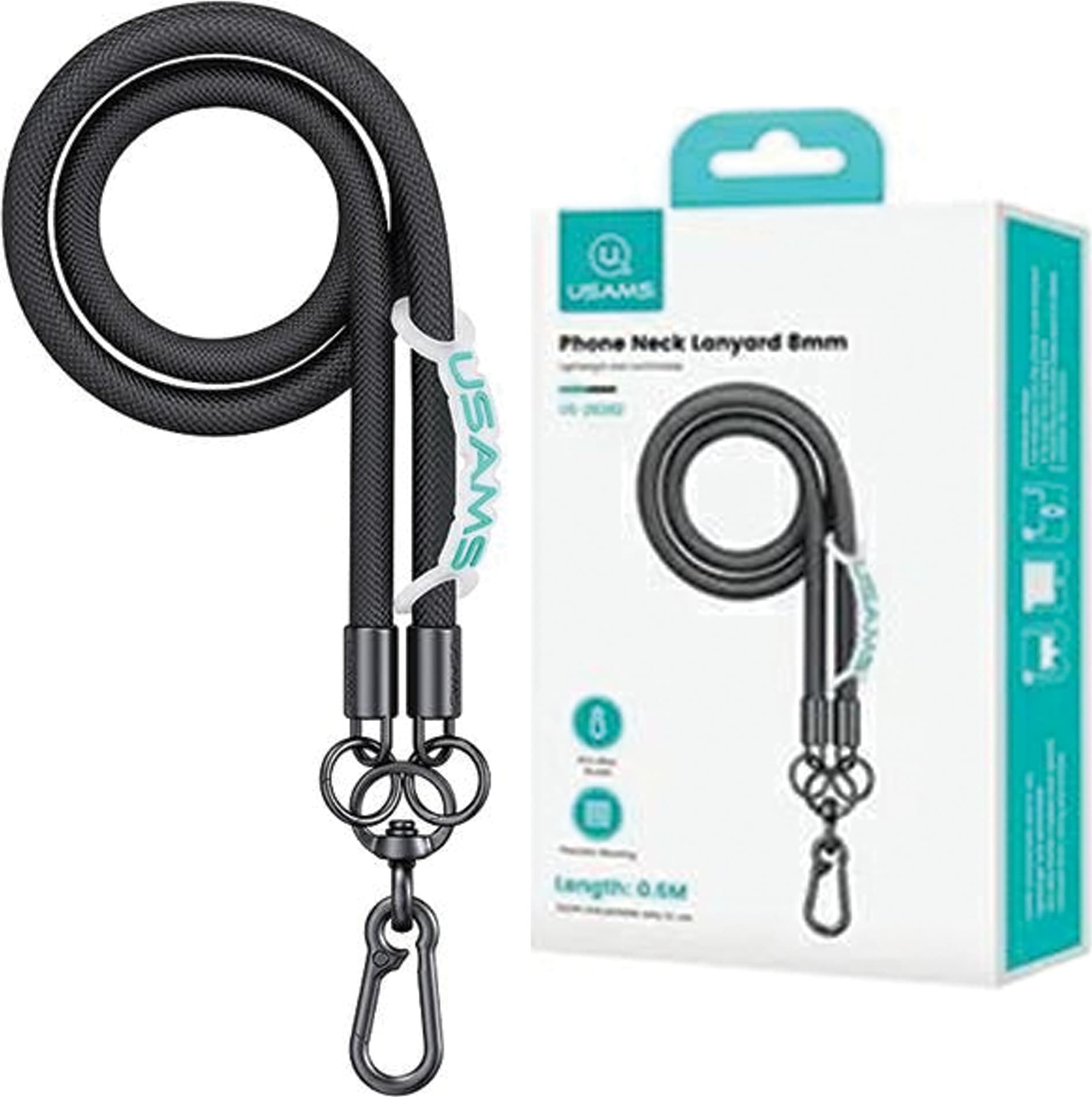 Универсална връзка за носене през врата за смартфони - Usams Universal Necklace Phone Lanyard 120 cm (черен)