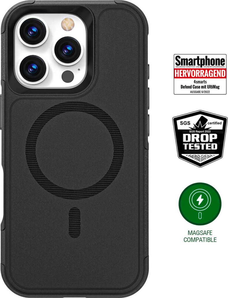 Хибриден удароустойчив кейс с MagSafe за iPhone 16 Pro - 4smarts Defend MagSafe Case (черен)