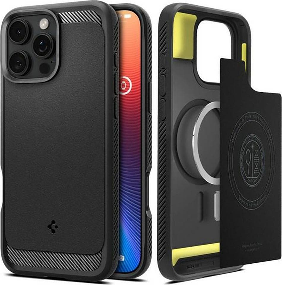 Удароустойчив силиконов (TPU) калъф с MagSafe за iPhone 16 Pro (черен) - Spigen Rugged Armor MagSafe Case