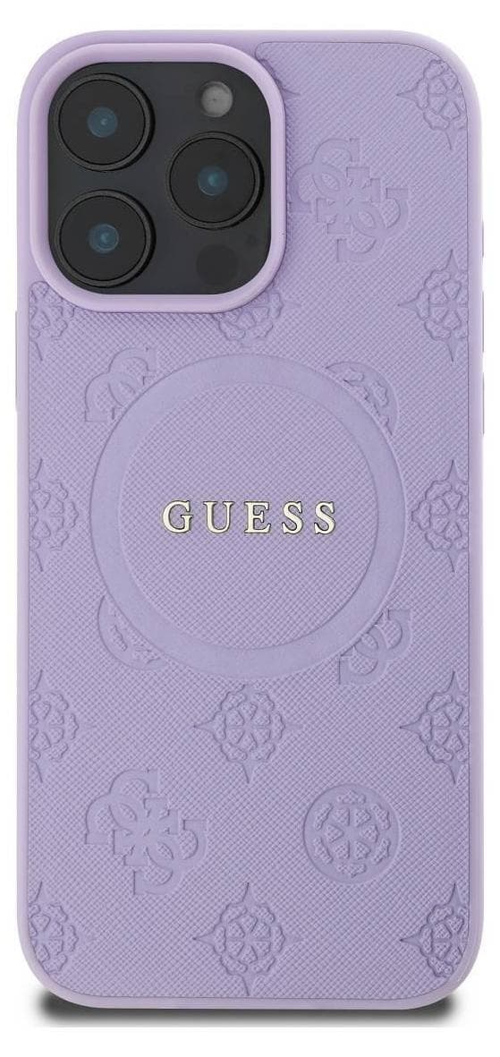 Дизайнерски кожен кейс с MagSafe за iPhone 16 Pro - Guess PU Saffiano Peony Stamp MagSafe Leather Hard Case (лилав)