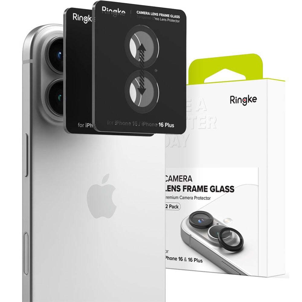 2 комплекта предпазни стъклени лещи за камерата на iPhone 16, iPhone 16 Plus - Ringke Camera Lens Frame Glass Protector 2 Pack (черен)