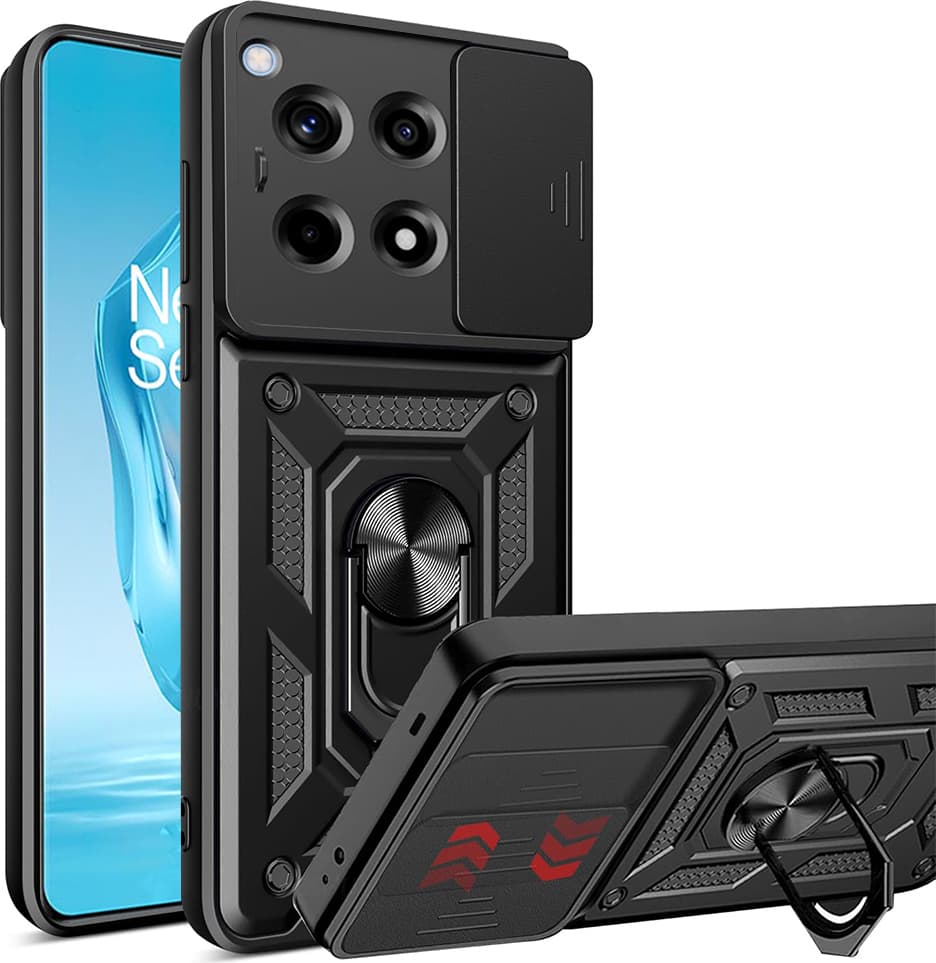 Хибриден удароустойчив кейс с пръстен против изпускане за OnePlus 12R - Techsuit CamShield Case (черен)