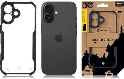 Хибриден удароустойчив кейс за iPhone 16 - Tactical Quantum Stealth Hybrid Case (черен-прозрачен)