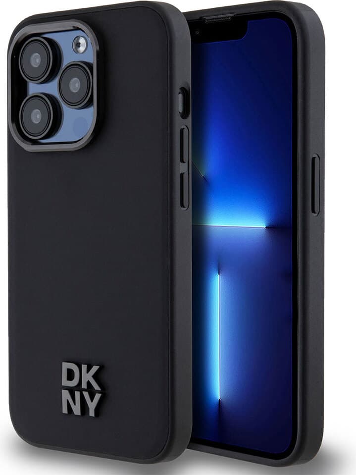 Дизайнерски кожен кейс с MagSafe за iPhone 15 Pro - DKNY Stack Logo MagSafe Leather Hard Case (черен)